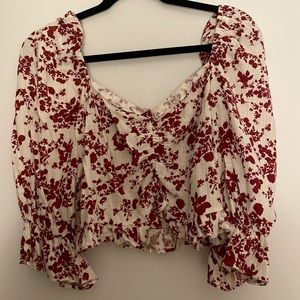 Zara top with floral print and puff sleeve